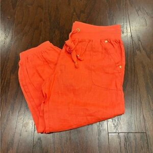 GUESS Coral Linen Crop Pants Medium Drawstring Waist *Color Transfer On Waist*